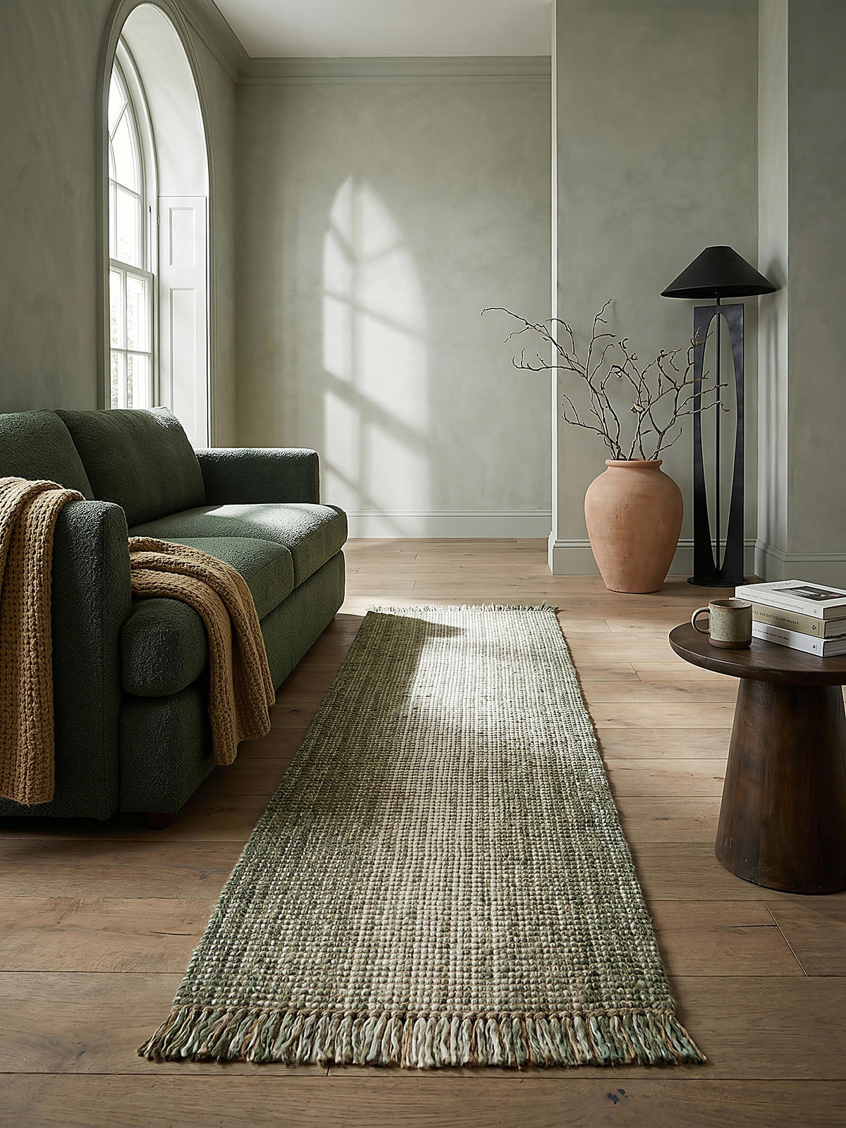 TEPPICH Jute-Wolle-Mix, handgewebt WEAVER, Grün 60x230 cm - Grün, Textil (230/60cm) - KADIMA DESIGN