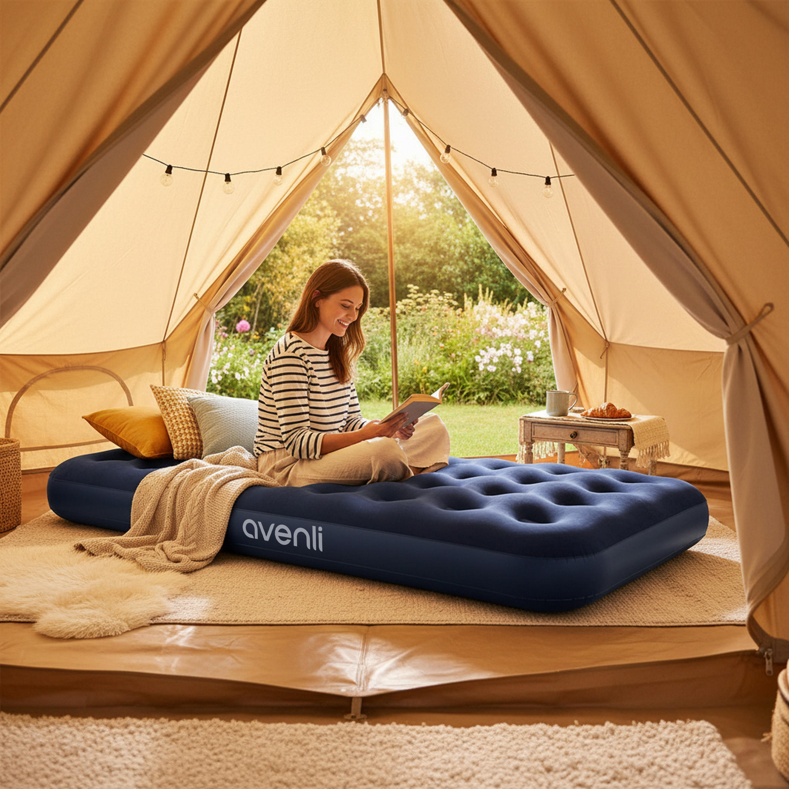 LUFTBETT Luftmatratze Camping 1 Person 191x99x22cm blau aufblasbar ohne Pumpe - Blau, Kunststoff (99/191cm) - Avenli