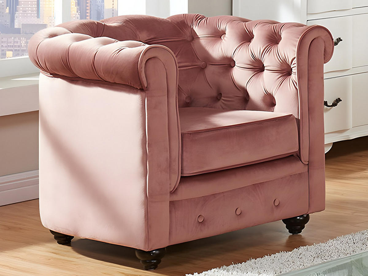 SESSEL - Samt - Rosa - CHESTERFIELD - Pink, Textil (78/72/85cm) - Vente-Unique