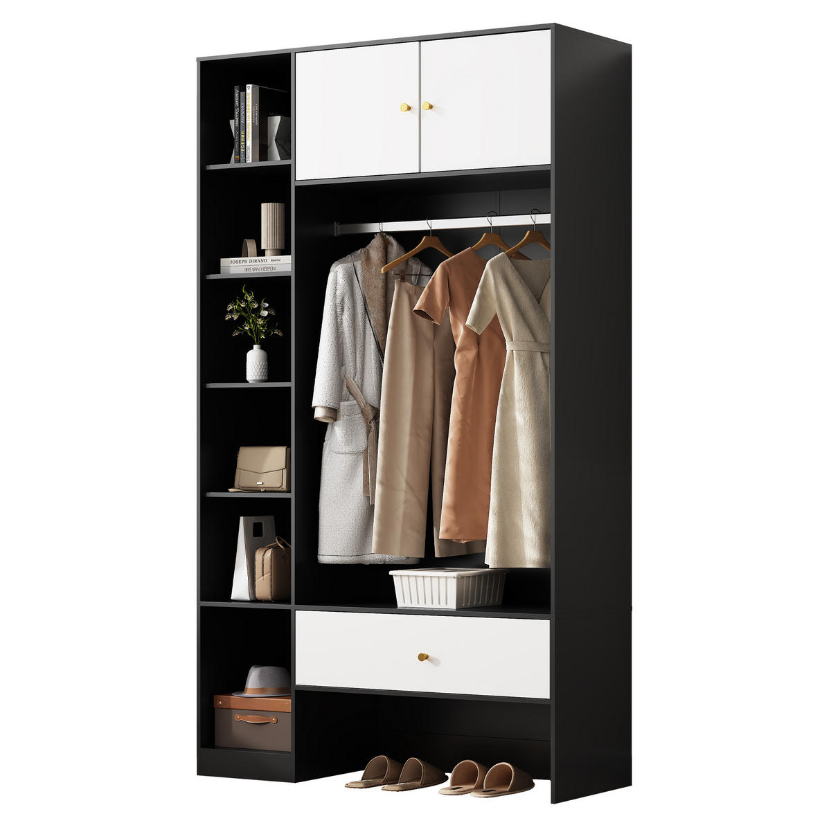 STANDKLEIDERSCHRANK 105/40/185 cm mit 2 Türen, Schublade und offenen Fächern - Weiß, Holzwerkstoff (105/185/40cm) - BEAOK