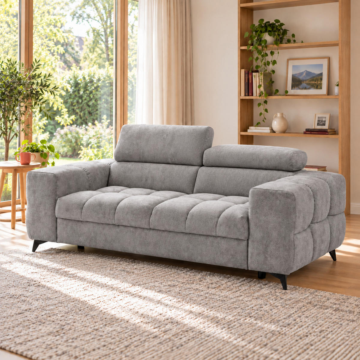 2-SITZER Sofa PUDDING 209 cm Velours Grau - Schwarz/Grau, Holz/Textil (209/93/100cm) - Muffo