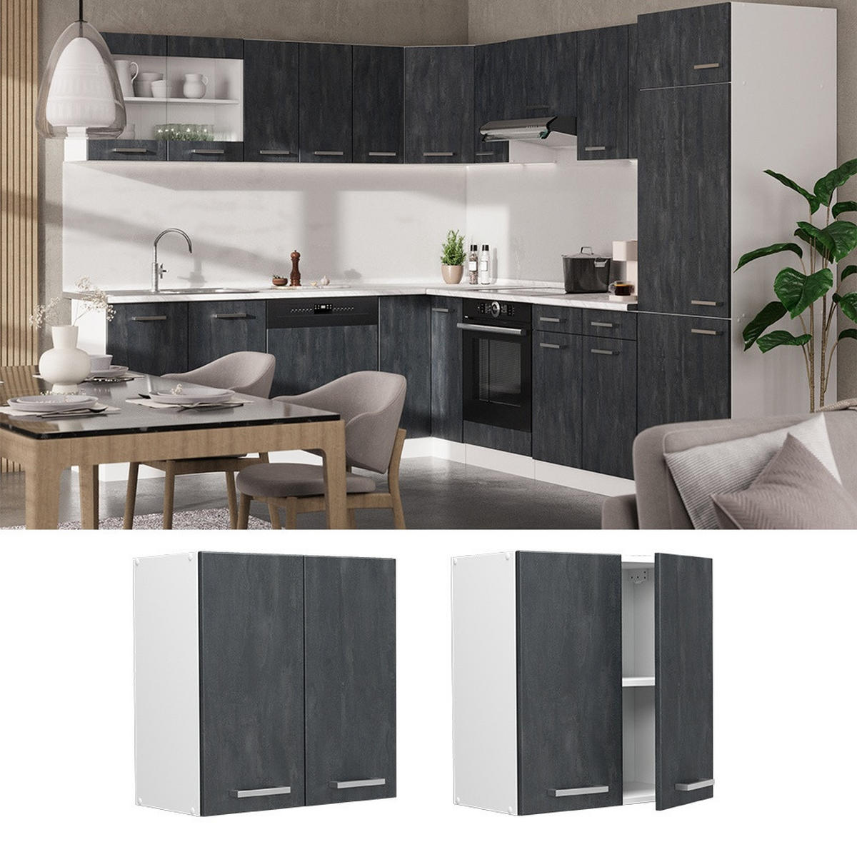 VÄGGSKÅP R-Line Svart betong 60 cm - Vit/Svart, Träbaserade material (60/60/31cm) - Vicco
