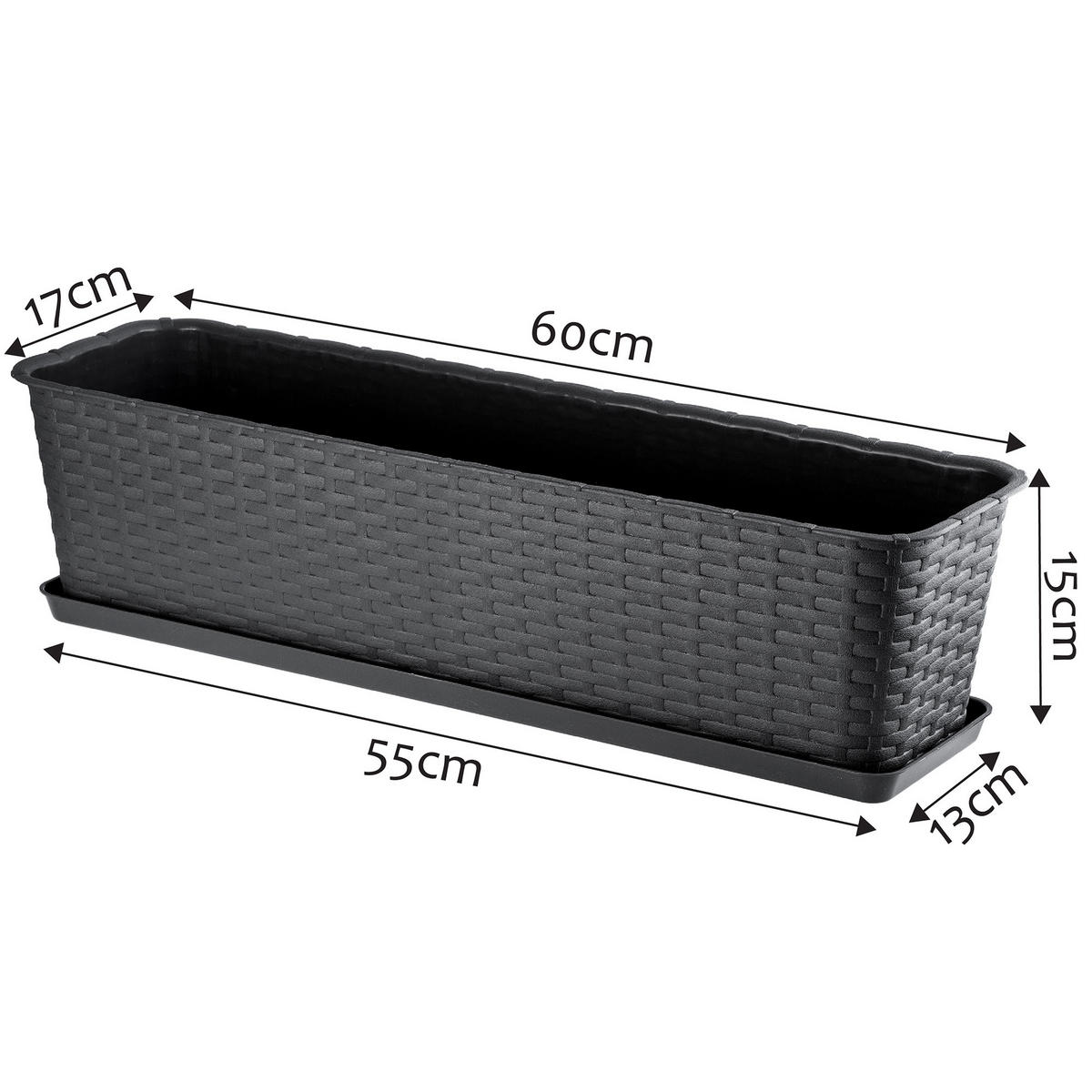 BALKONKASTEN mit Untersetzer 60 cm, Anthrazit - Anthrazit, Kunststoff (17/60cm) - KADAX