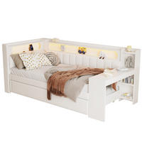 POLSTERBETT 90/200 cm Weiß mit Polsterbett, Schreibtisch und LED-Beleuchtung - Weiß, Holzwerkstoff (90/200cm) - Flora Grace