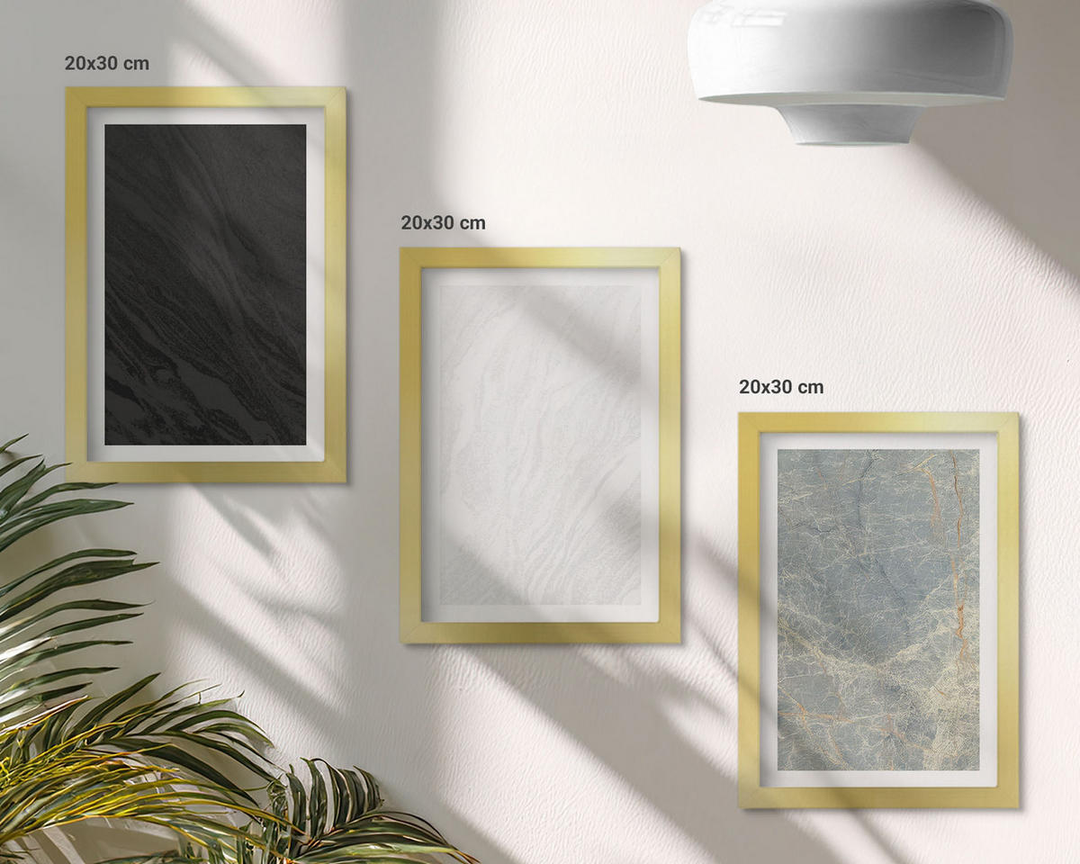 BILDER SET 3er Set - 20x30 cm Goldrahmen - Die Farben eleganter Steinstrukturen - Goldfarben, Kunststoff (20/30cm) - TULUP