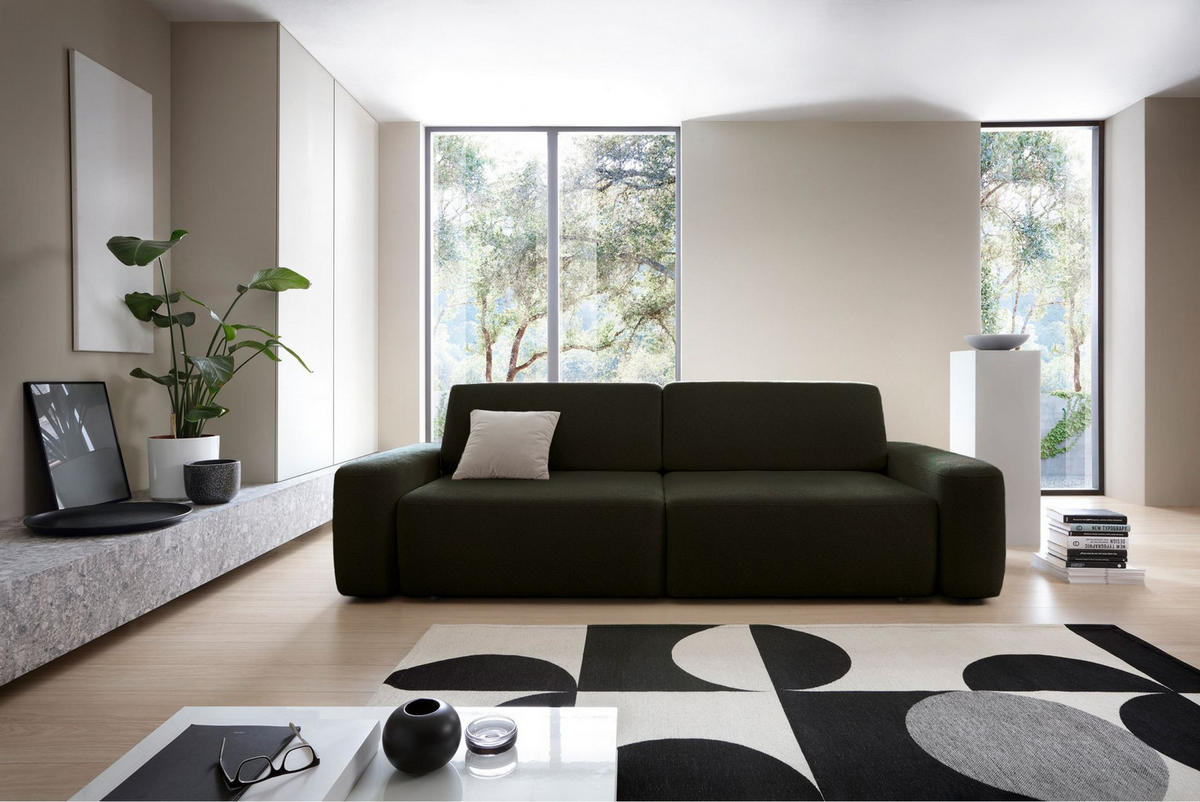 3-SITZER SOFA Baleo Olivgrün Chenille-Bezug - Schwarz/Olivgrün, Kunststoff/Textil (257/82/105cm) - Selsey