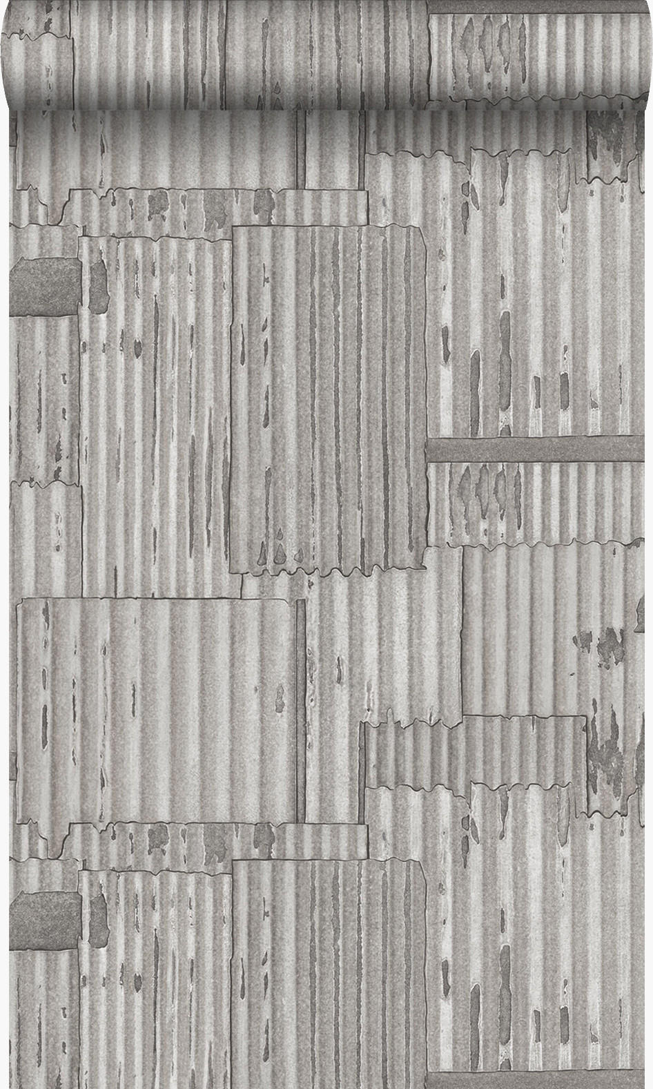 TAPETE industrielle Wellplatten aus Metall 3D 53 cm x 10.05 m - Grau, Papier (53/1000cm) - Origin Wallcoverings