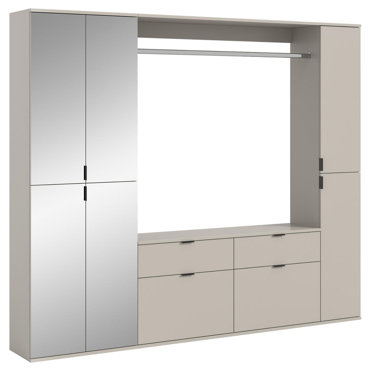 GARDEROBEN-SET Kaschmir 212 x 193 cm, Garderobenschrank mit Spiegel - Kaschmir/Schwarz, Glas/Holzwerkstoff (212/193/34cm) - Inn.Furn