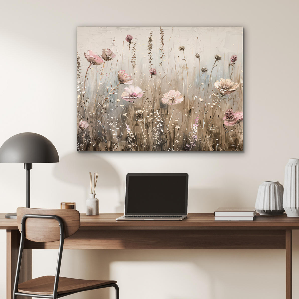KOVOVÝ OBRAZ Kvety - Ružová - Moderné - Béžová 80x60 cm - béžová, kov (80/60cm) - MuchoWow