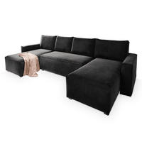 ROHOVÁ SEDAČKA DENI černá - šedá/černá, dřevo/textil (295/140cm) - MASSENO