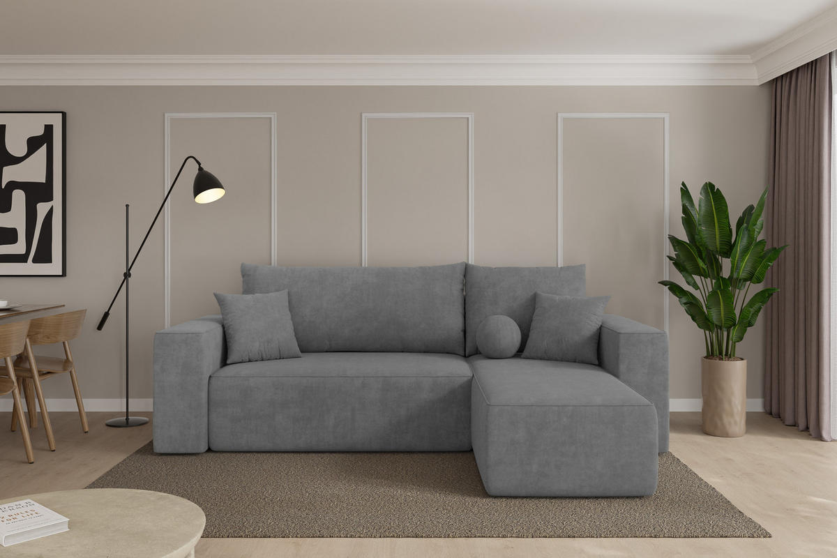 ROHOVÁ SEDAČKA s funkcí spaní, otoman vpravo SENO-L 249x139x85 šedá velur - černá/šedohnědá, kompozitní dřevo/textil (249/139cm) - ALTDECOR