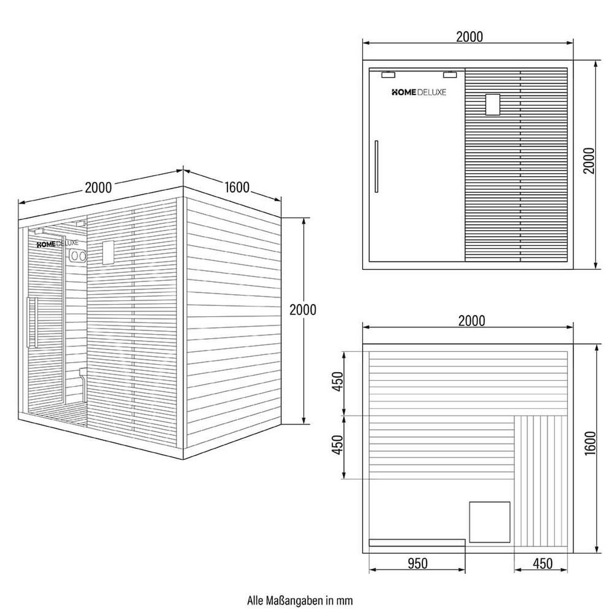 TRADITIONELLE Sauna NEOLA - 200 x 160 cm für 5 Personen - Naturfarben, Holz (200/200/160cm) - Home Deluxe