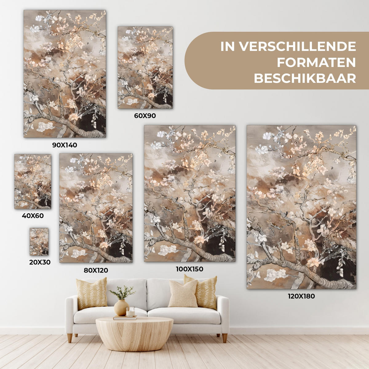 LEINWANDBILD Mandelblüte - Kunst - Van Gogh - Beige - Abstrakt Deko Wohnzimmer 20x30 cm - Braun, Textil (20/30cm) - MuchoWow