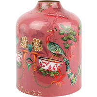 VASE Asian Fauna rot mit Pfauenmotiv - Rot, Metall (23cm) - FURNARO