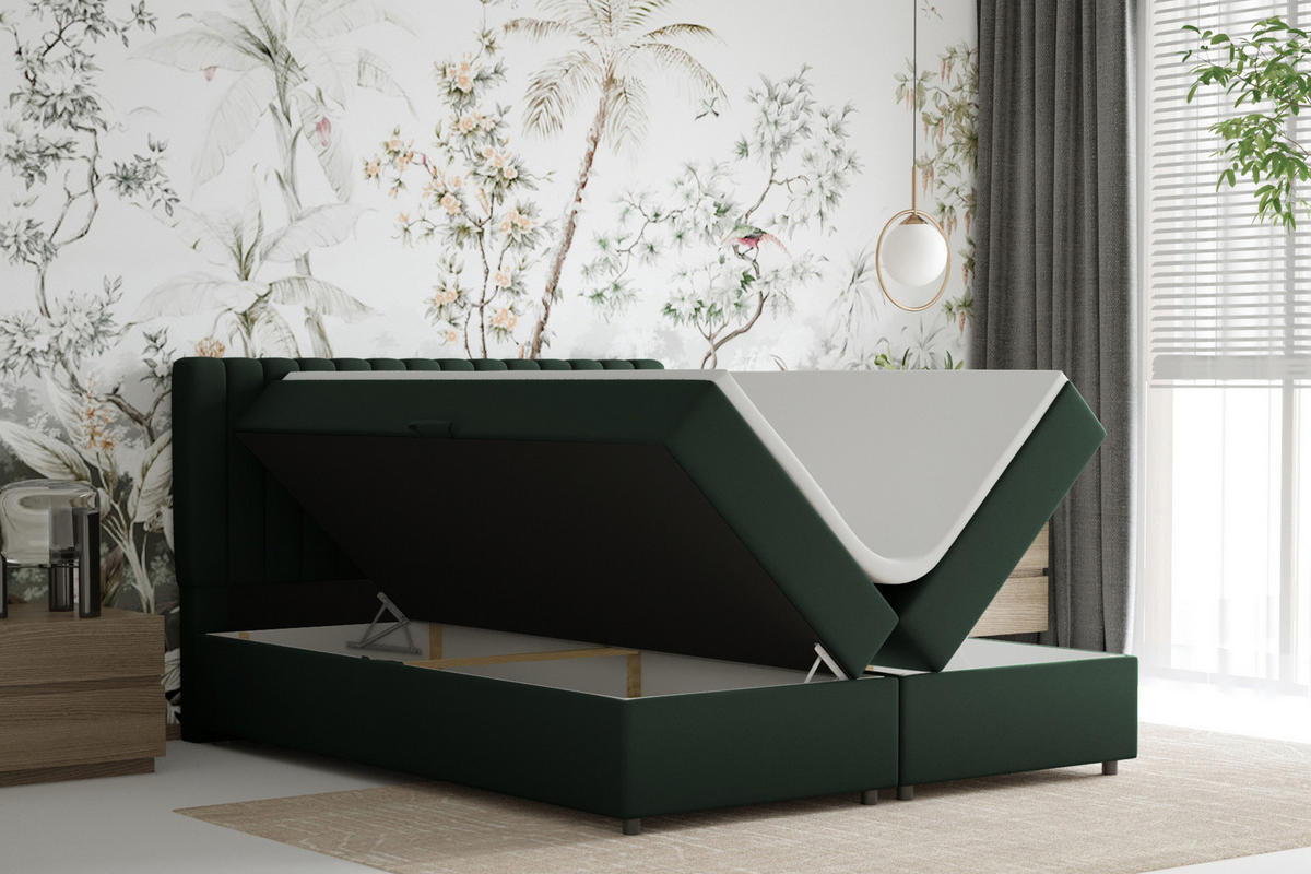 BOXBETT Everest grön 160 x 200 cm Doppelbett mit hochwertiger Bonell-Matratze und Topper - Grün, Holz (160/200cm) - Panda Möbel