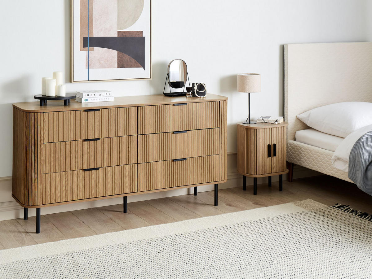 KOMMODE mit 6 Schubladen Braun Bradley - Schwarz/Braun, Holzwerkstoff (153/81/47cm) - Beliani