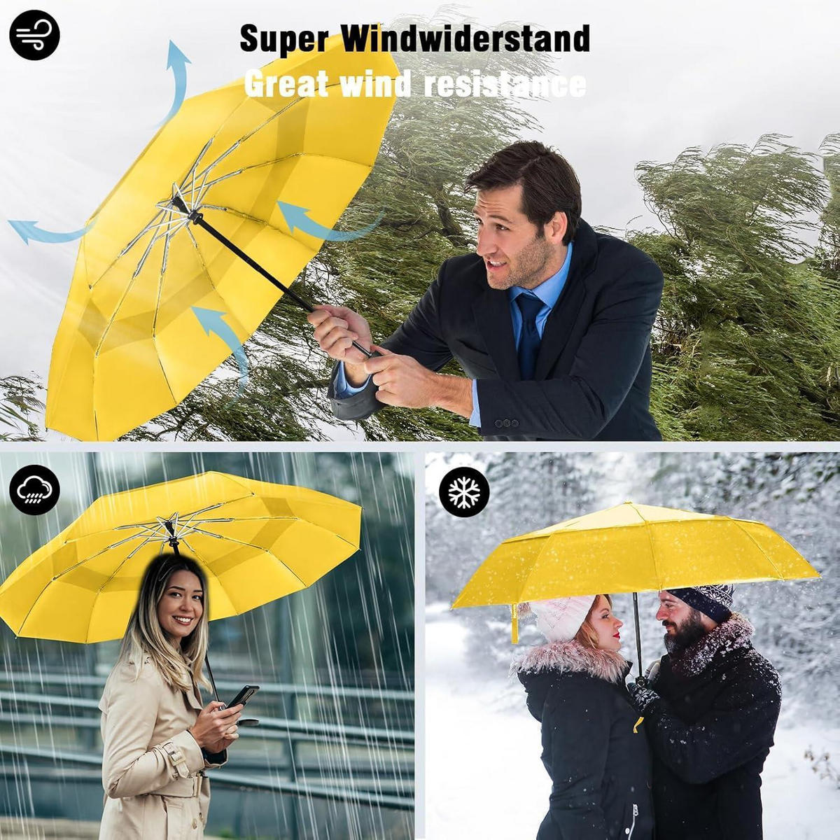 REGENSCHIRM Automatik Sturmfest 102 cm Spannweite Gelb - Gelb, Textil (6/6cm)