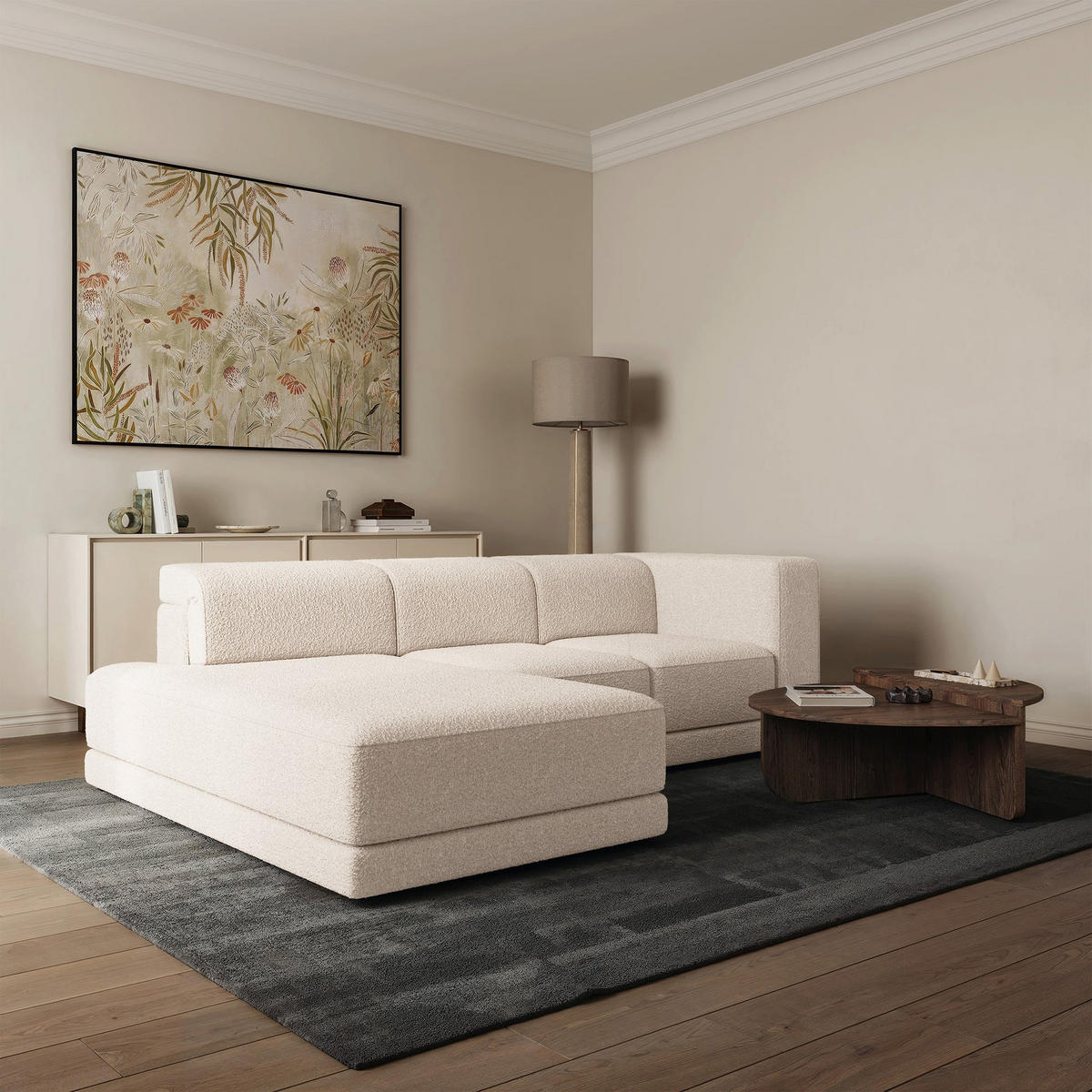 ECKSOFA Novals L-Form, 4-Sitzer, links 278 cm - Creme/Schwarz, Holz/Kunststoff (278/168cm) - Selsey