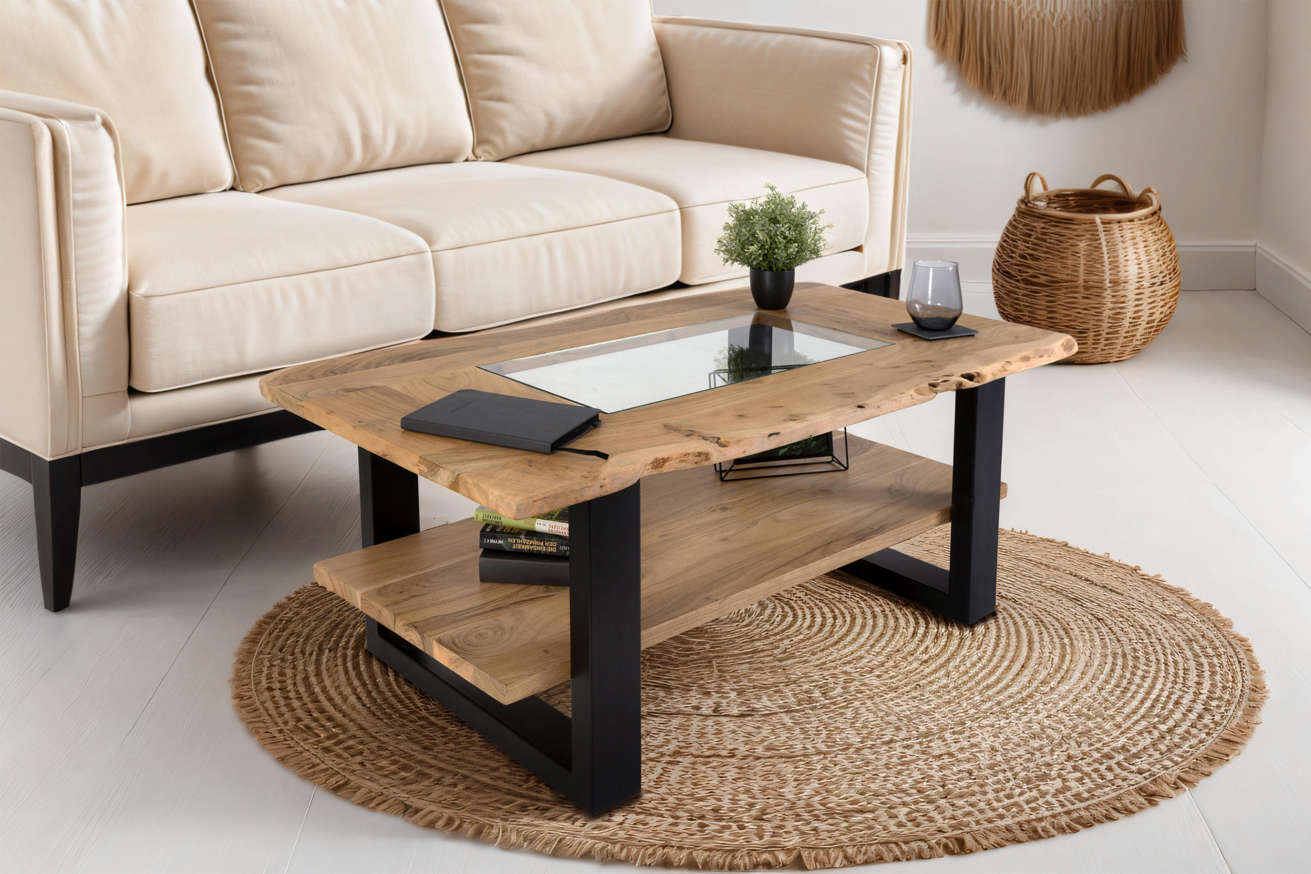 COUCHTISCH PATRICK - Transparent/Beige, Holz/Metall (65/115/46cm) - SAM