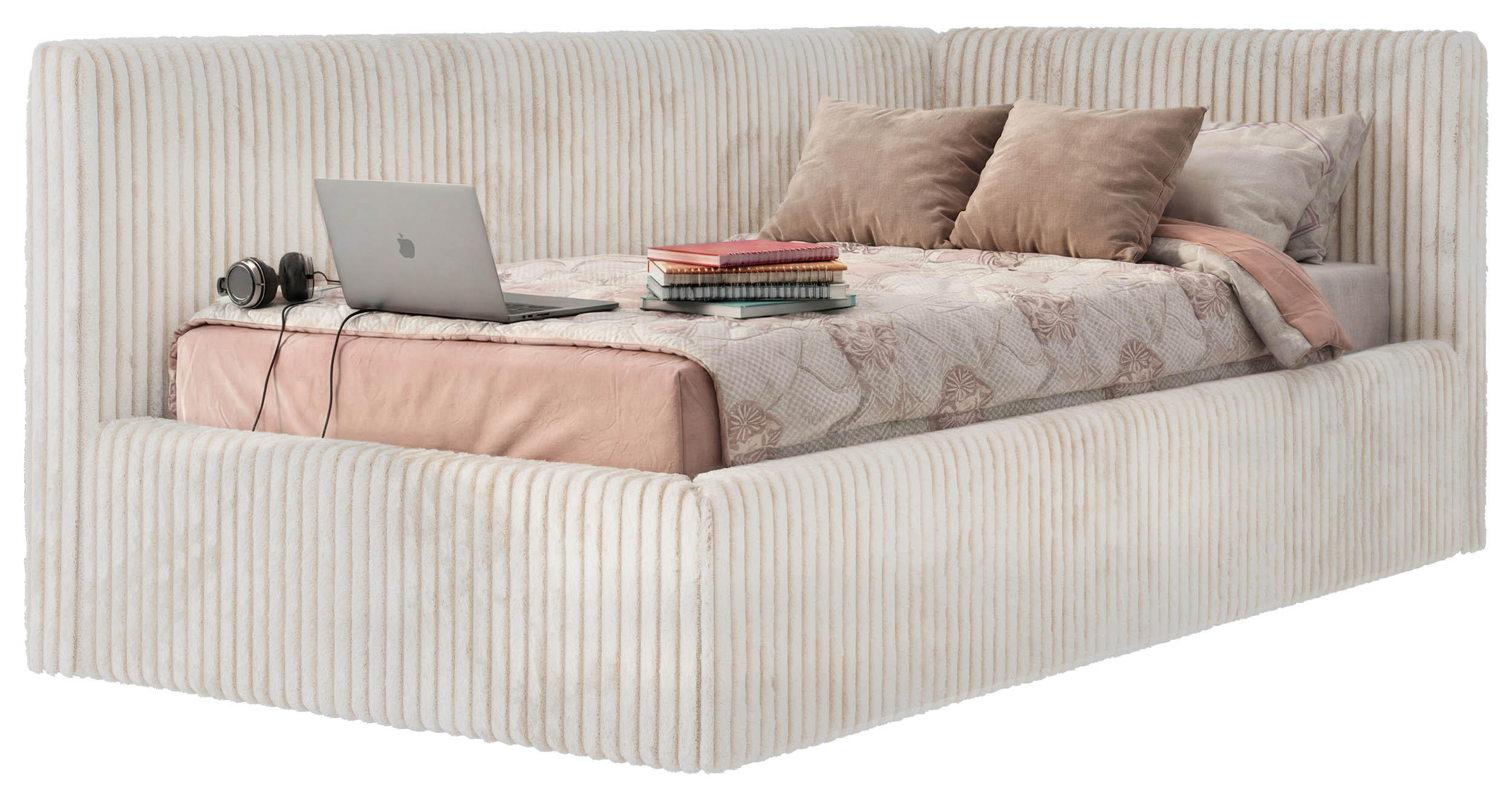 POLSTERBETT TILVO 90/200 - Beige Cord - Taschenfederkernmatratze - Rechts - Beige, Textil (200/90cm) - MKS