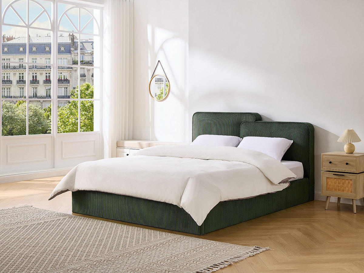 BETT mit Bettkasten - 2 Personen - stoff - tannengrün Nayola - Waldgrün, Textil (140/190cm) - Vente-Unique