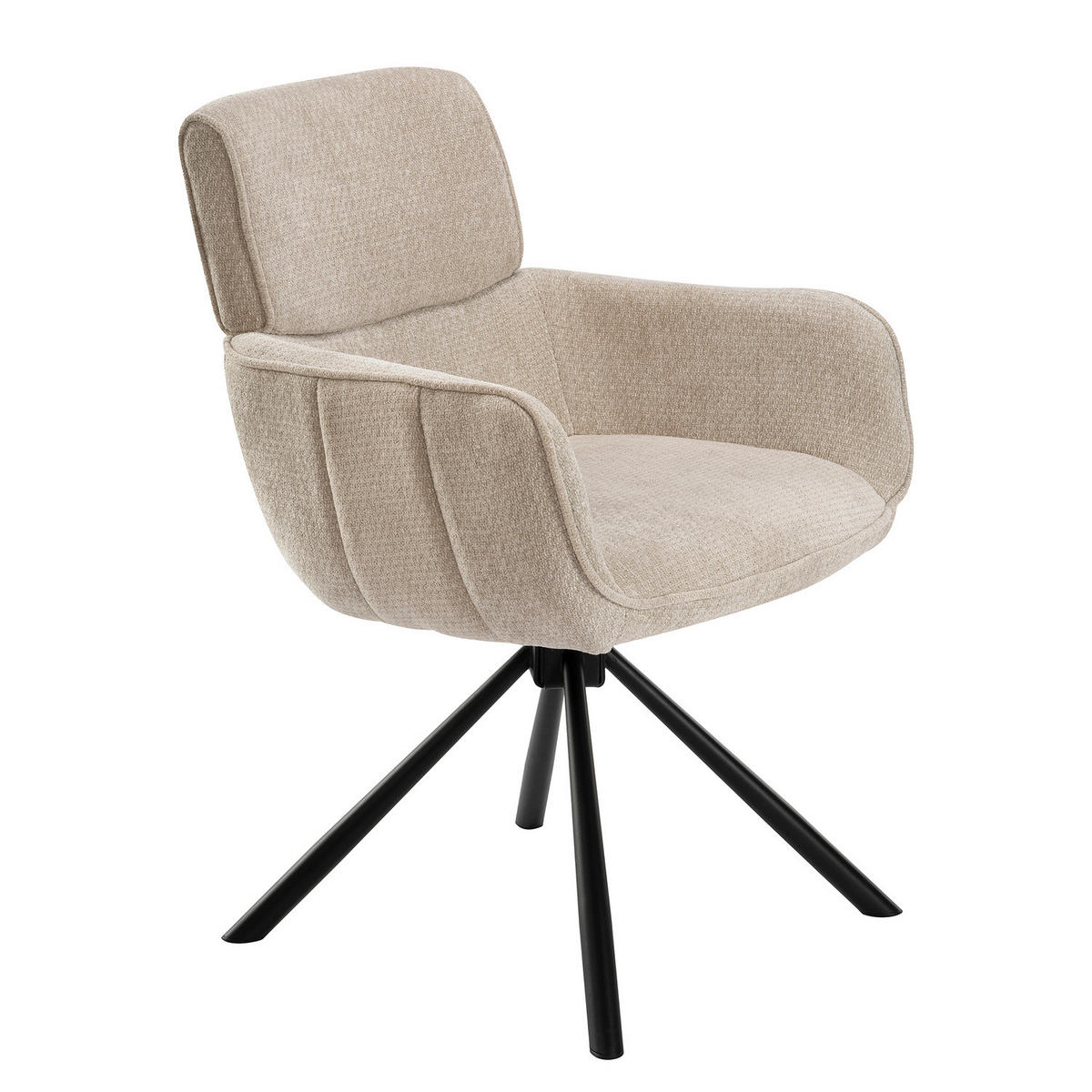 HOME24 Drehbarer Armlehnenstuhl CORPA 2er-Set - Beige/Schwarz, Textil/Metall (61/87/63cm) - home24
