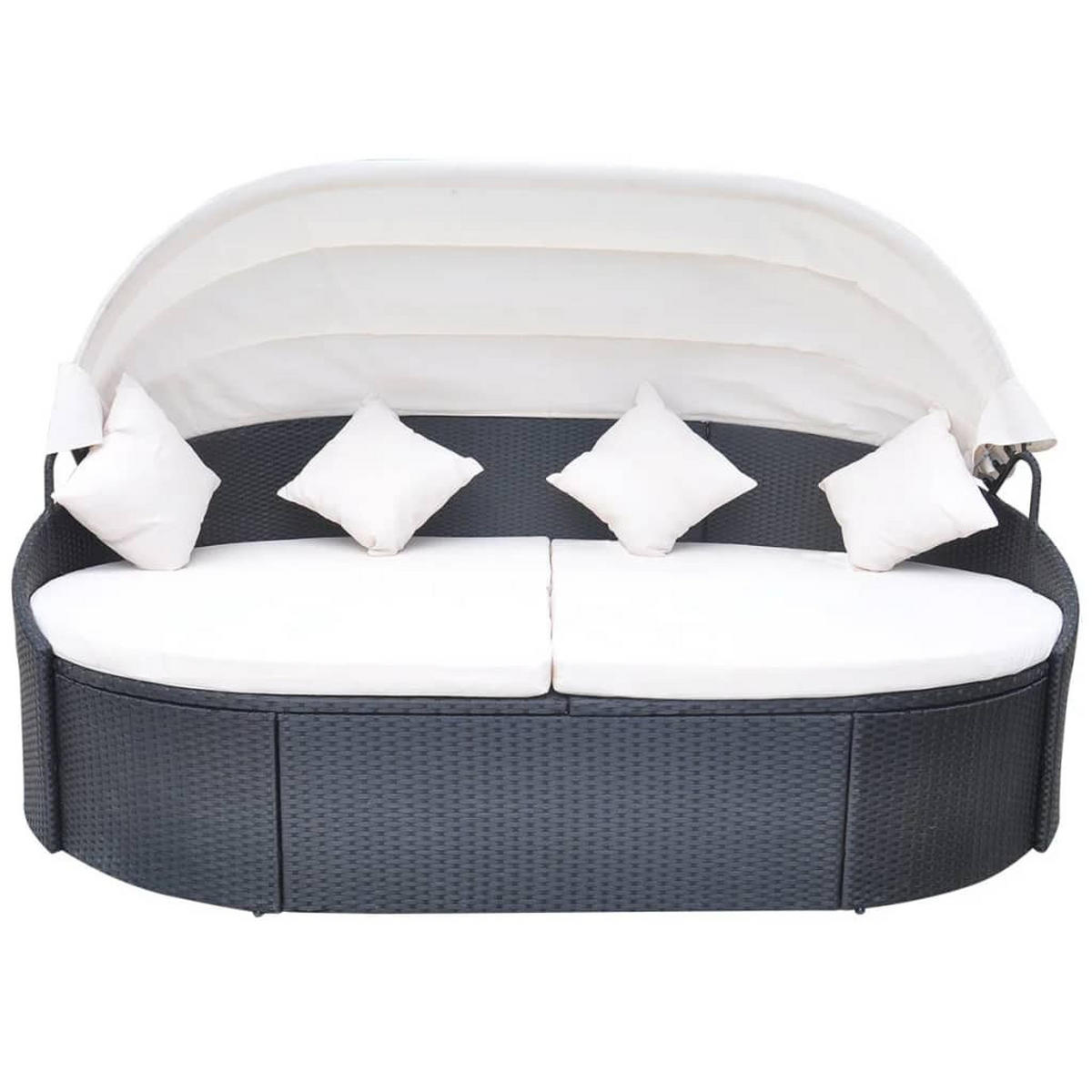 OUTDOOR-LOUNGEBETT Mit Dach Poly Rattan Schwarz - Creme/Schwarz, Kunststoff/Textil (230/80/145cm) - vidaXL