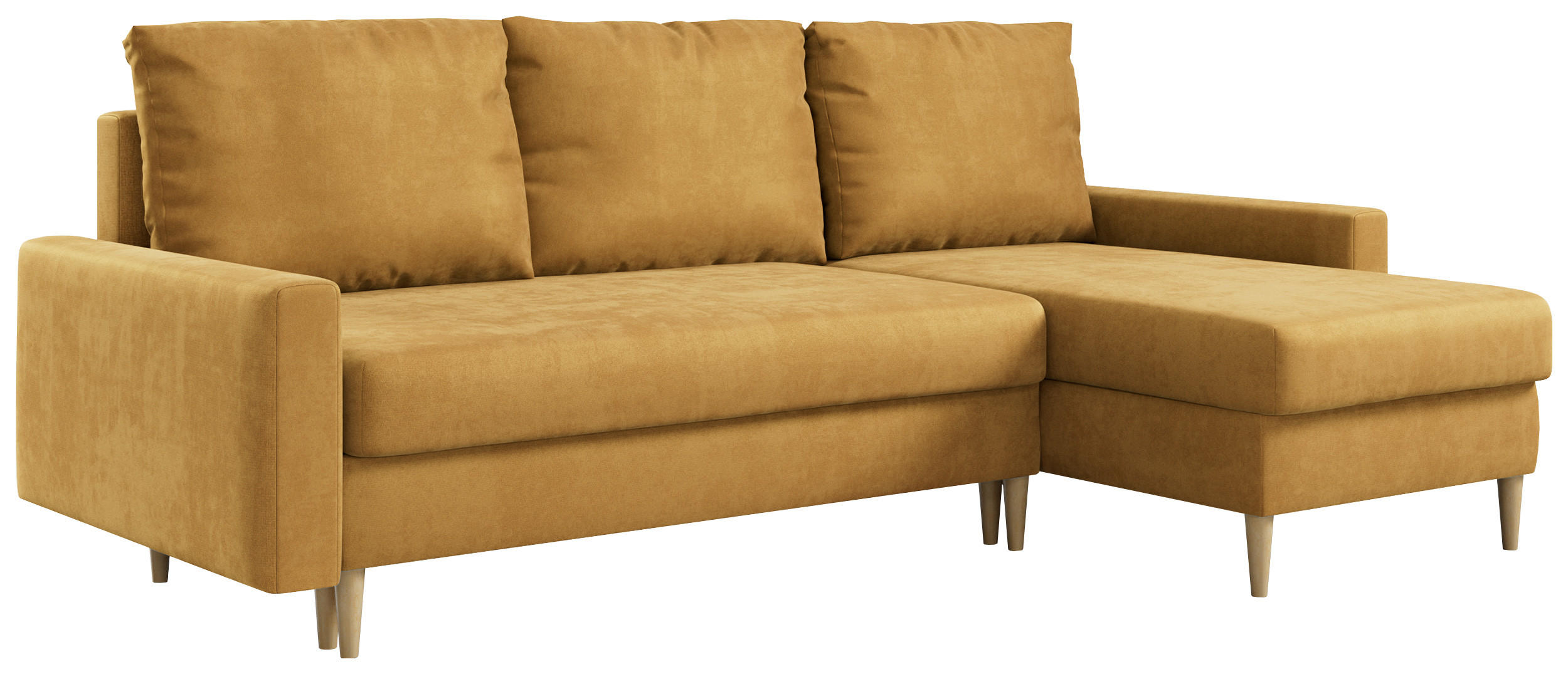 ECKSOFA Lang Velvet Gelb - Gelb/Braun, Holz/Textil (220/140cm) - MKS