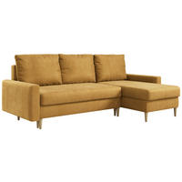 ECKSOFA Lang Velvet Gelb - Gelb/Braun, Holz/Textil (220/140cm) - MKS