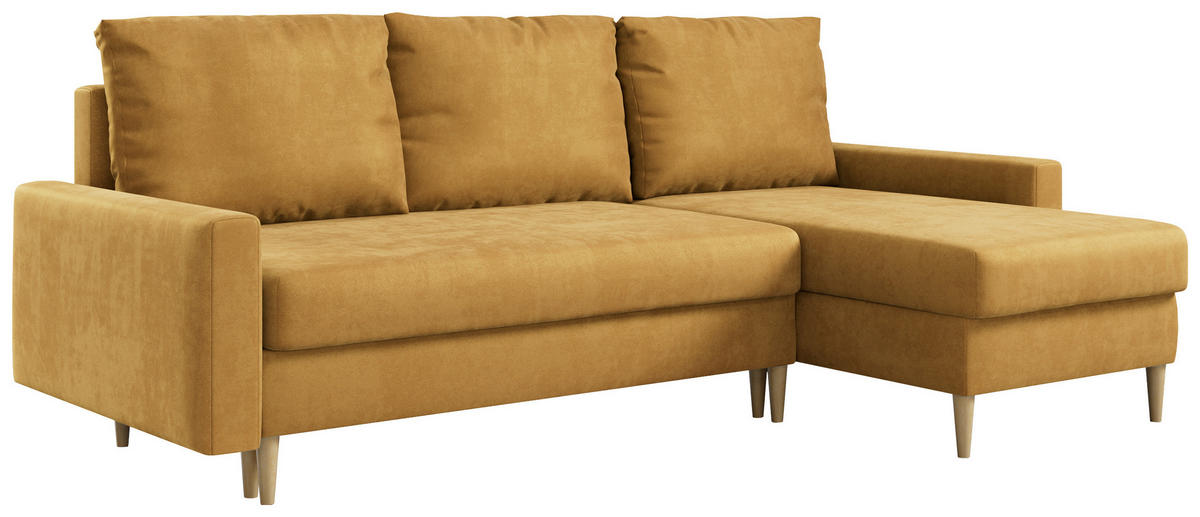 ECKSOFA Lang Velvet Gelb - Gelb/Braun, Holz/Textil (220/140cm) - MKS