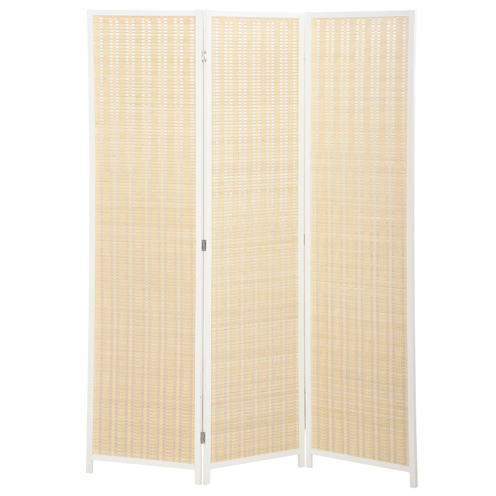 PARAVENT 3-tlg DE-14372 faltbar mit Bambusgeflecht Weiß - Weiß, Naturmaterialen (135/180/1.7cm) - ComfortXL