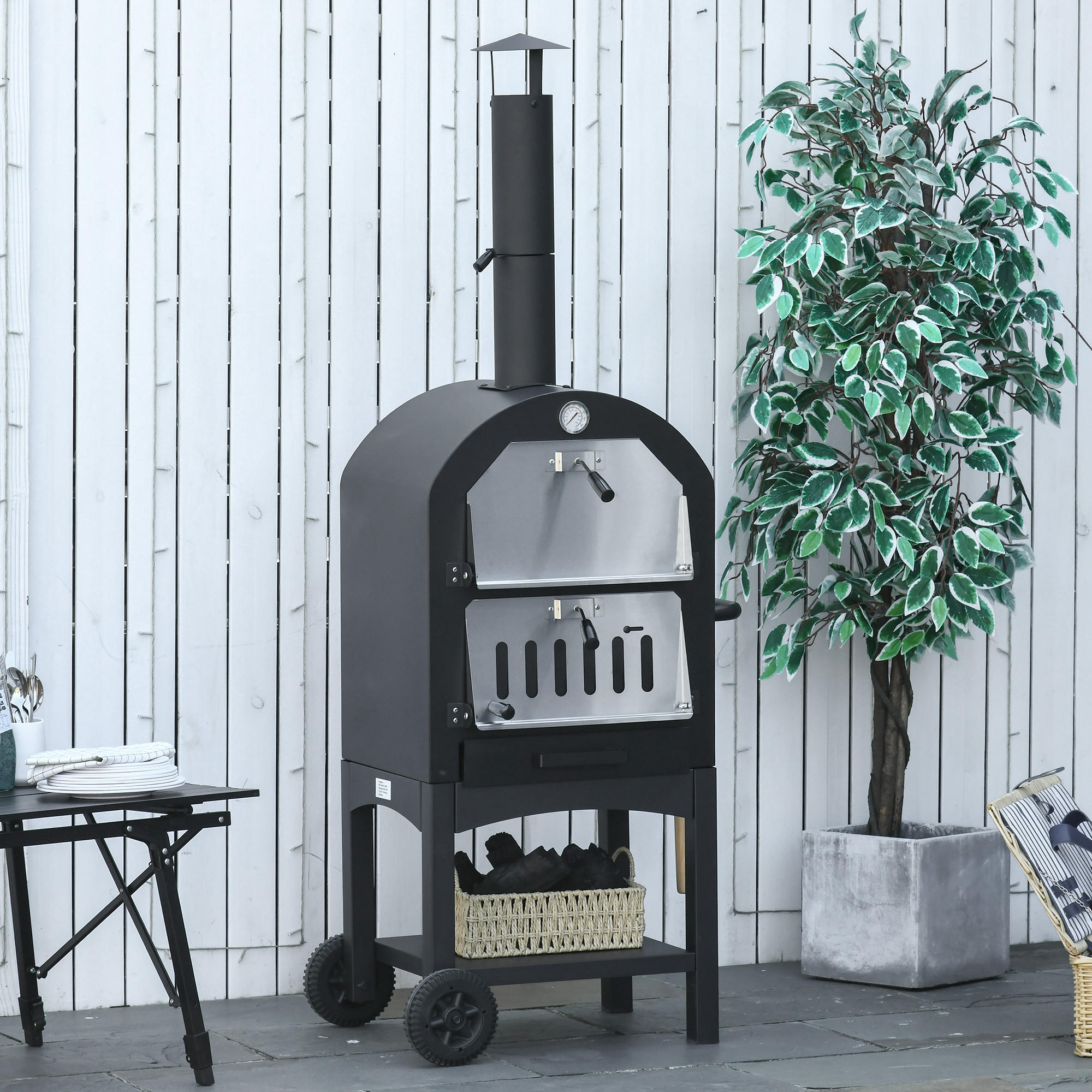 PIZZAOFEN, Kohlenstoffstahl, Schwarz - Schwarz, Metall (54/161/63cm) - Outsunny