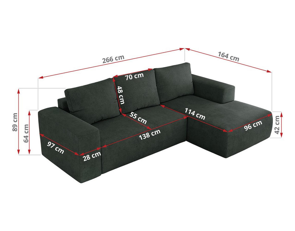 ECKSOFA TRENTINO L Dunkelgrau Stukture - Links - Dunkelgrau/Schwarz, Textil (266/164cm) - MKS