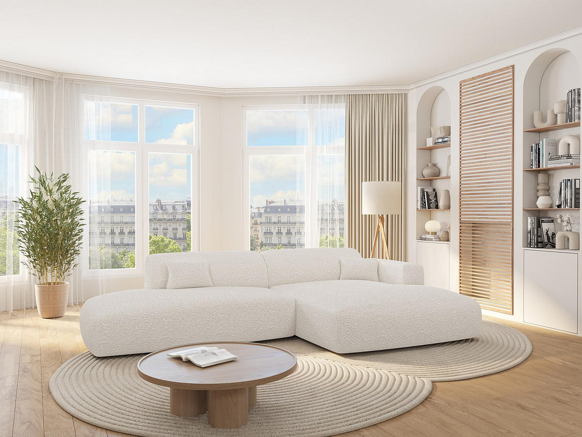 ECKSOFA - Ecke rechts - offenes Ende - Bouclé-Stoff - Weiß - POGNI - Weiß, Textil (300/160cm) - Vente-Unique