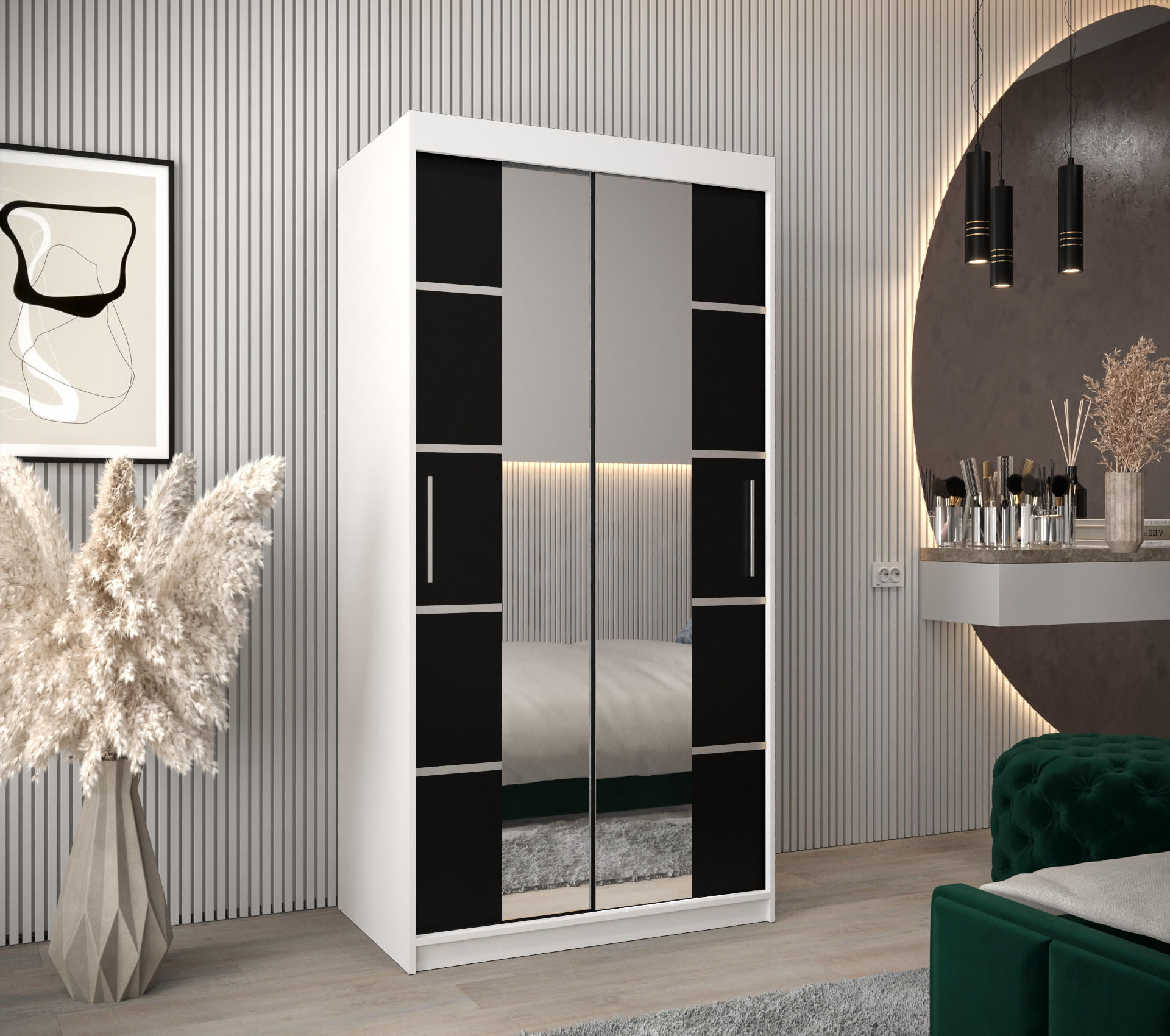 SCHWEBETÜRENSCHRANK 200/100/62 2-türig - Silberfarben/Schwarz, Holz/Kunststoff (100/200/62cm) - Abiks Möbel