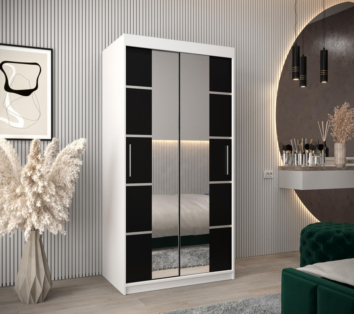 SCHWEBETÜRENSCHRANK 200/100/62 2-türig - Silberfarben/Schwarz, Holz/Kunststoff (100/200/62cm) - Abiks Möbel