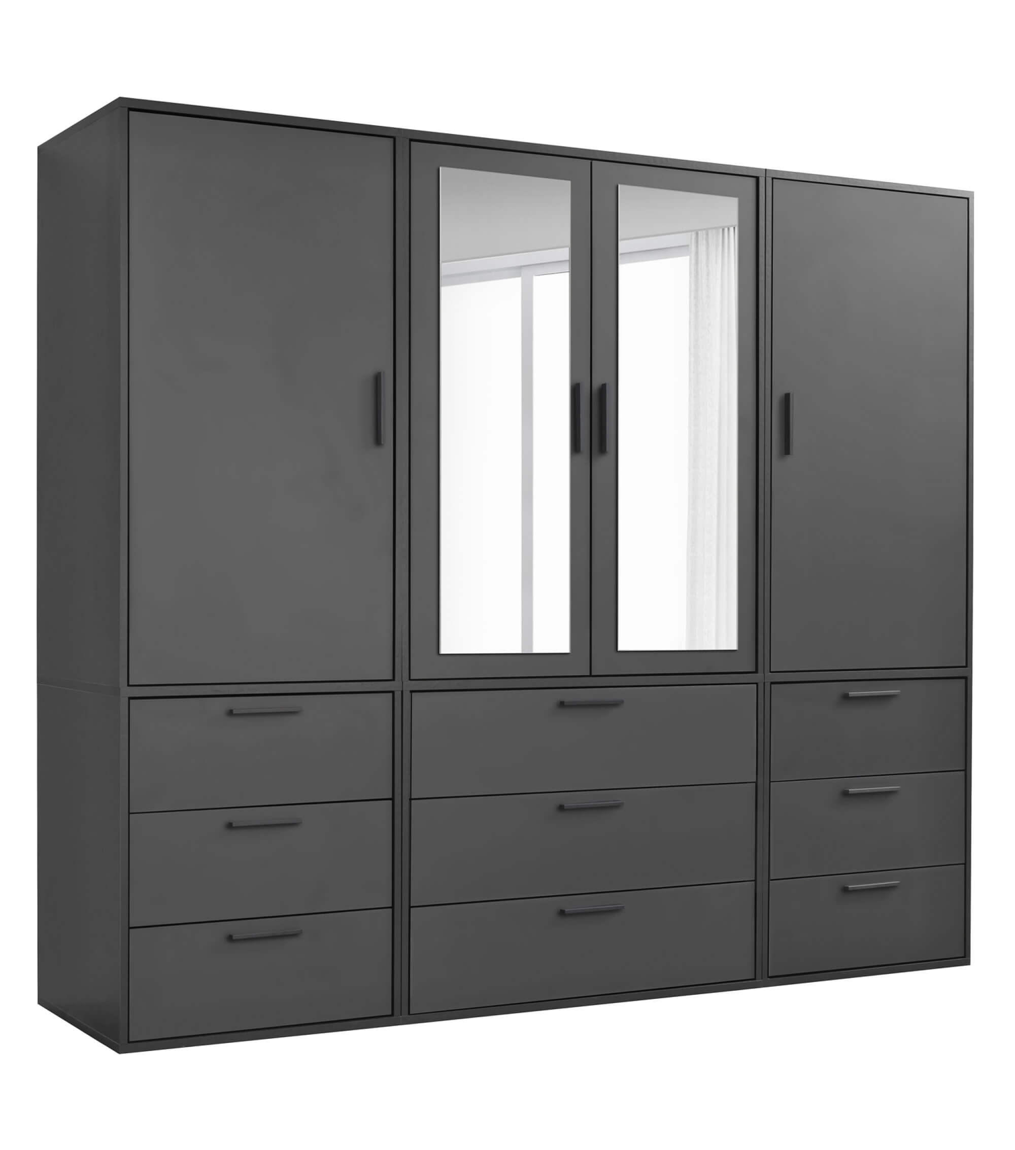 KLEIDERSCHRANK mit Spiegel Der Grenzenlose - Anthrazit, Holzwerkstoff (210/187/58cm) - Mokebo