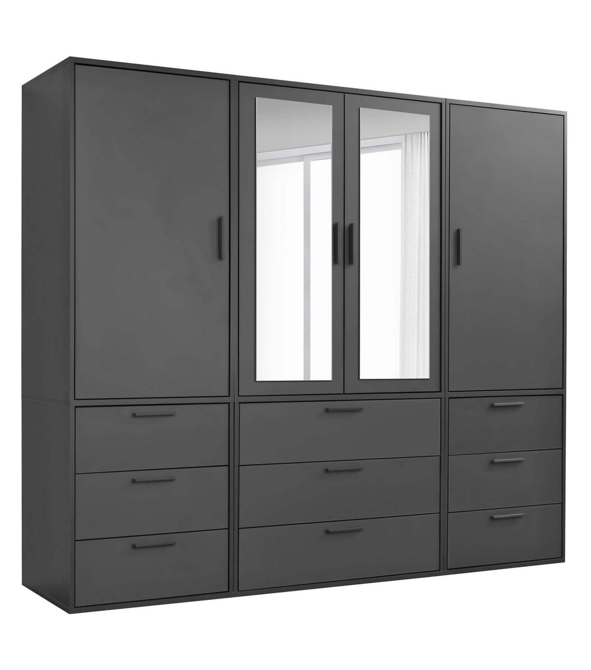 KLEIDERSCHRANK mit Spiegel Der Grenzenlose - Anthrazit, Holzwerkstoff (210/187/58cm) - Mokebo