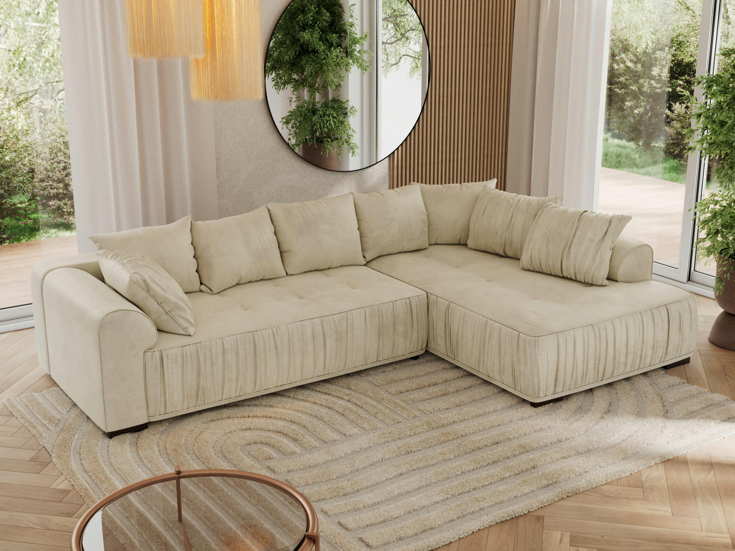ECKSOFA ORTA Beige Velvet - Rechts - Beige/Schwarz, Textil (200/325cm) - MKS