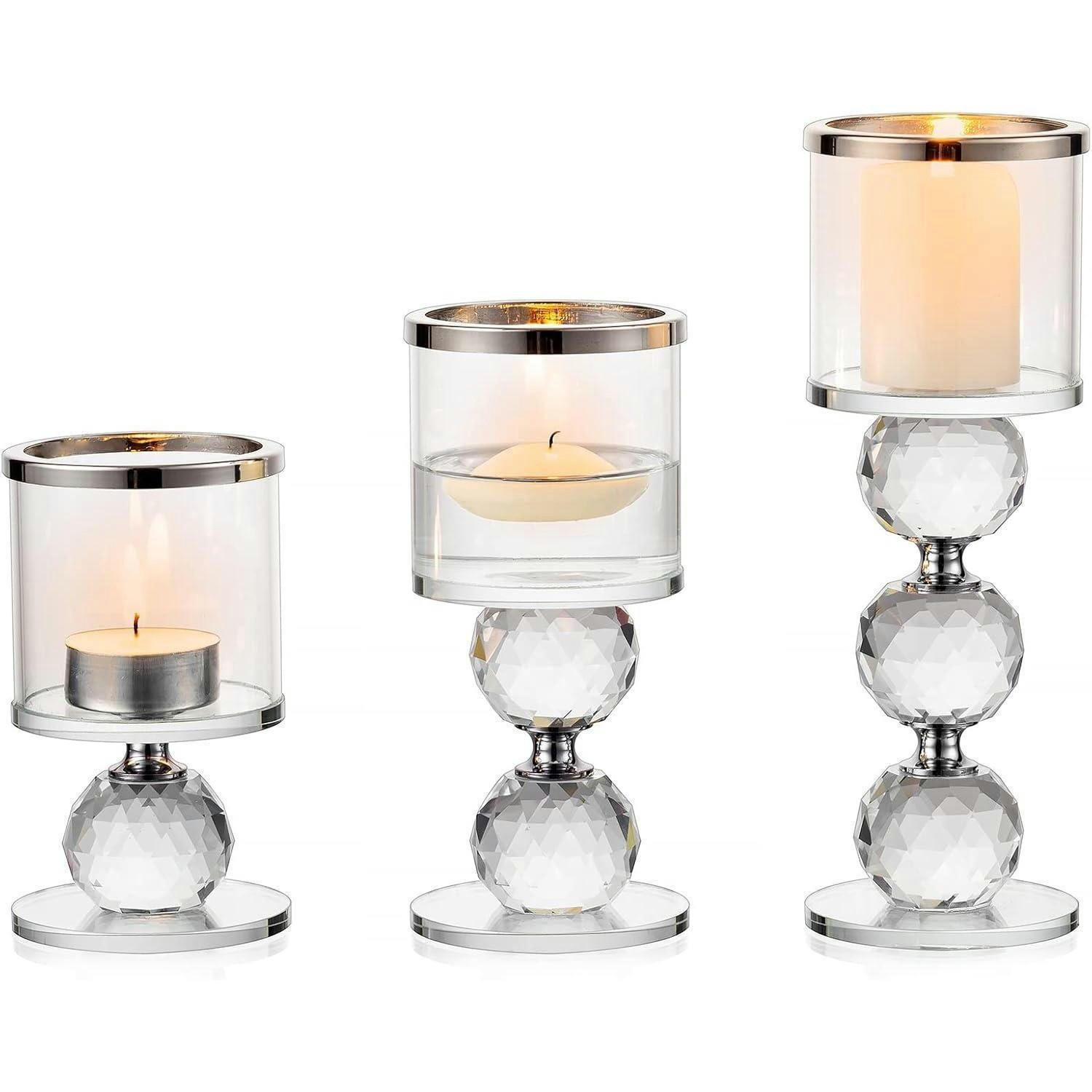 KERZENSTÄNDER 3-teiliges Set Kristall Glas Silber - Silberfarben, Glas (7/19.5/7cm)