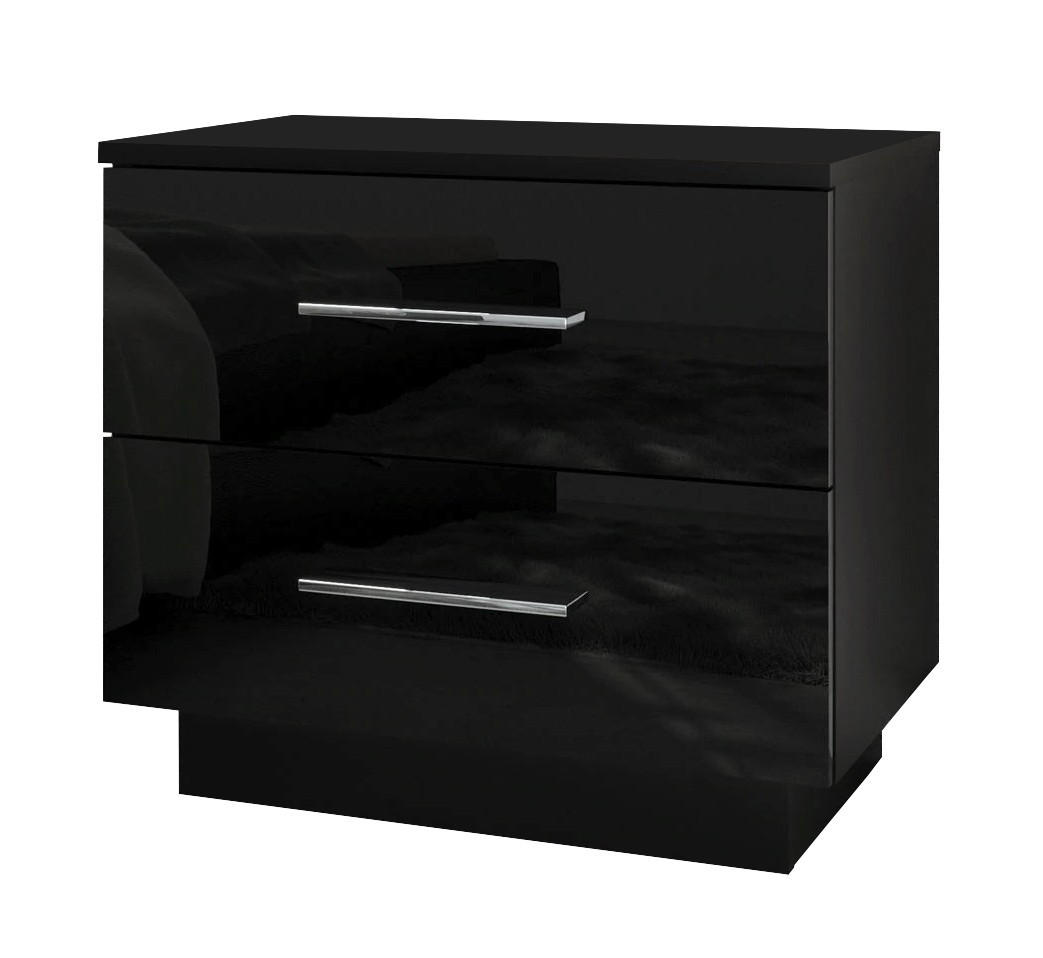 NACHTTISCH LINA mit Chromgriffen, Hochglanz, LED - Schwarz, Holzwerkstoff (55/50/37cm) - Lookway