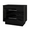 NACHTTISCH LINA mit Chromgriffen, Hochglanz, LED - Schwarz, Holzwerkstoff (55/50/37cm) - Lookway