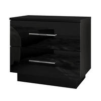 NACHTTISCH LINA mit Chromgriffen, Hochglanz, LED - Schwarz, Holzwerkstoff (55/50/37cm) - Lookway