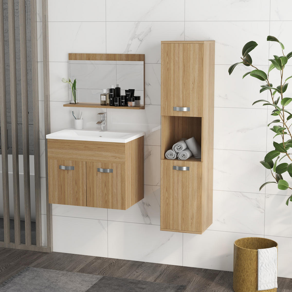 BADEZIMMER 4-teilig DE-17305 Natur - Naturfarben, Holzwerkstoff (30/131.5/30cm) - ComfortXL