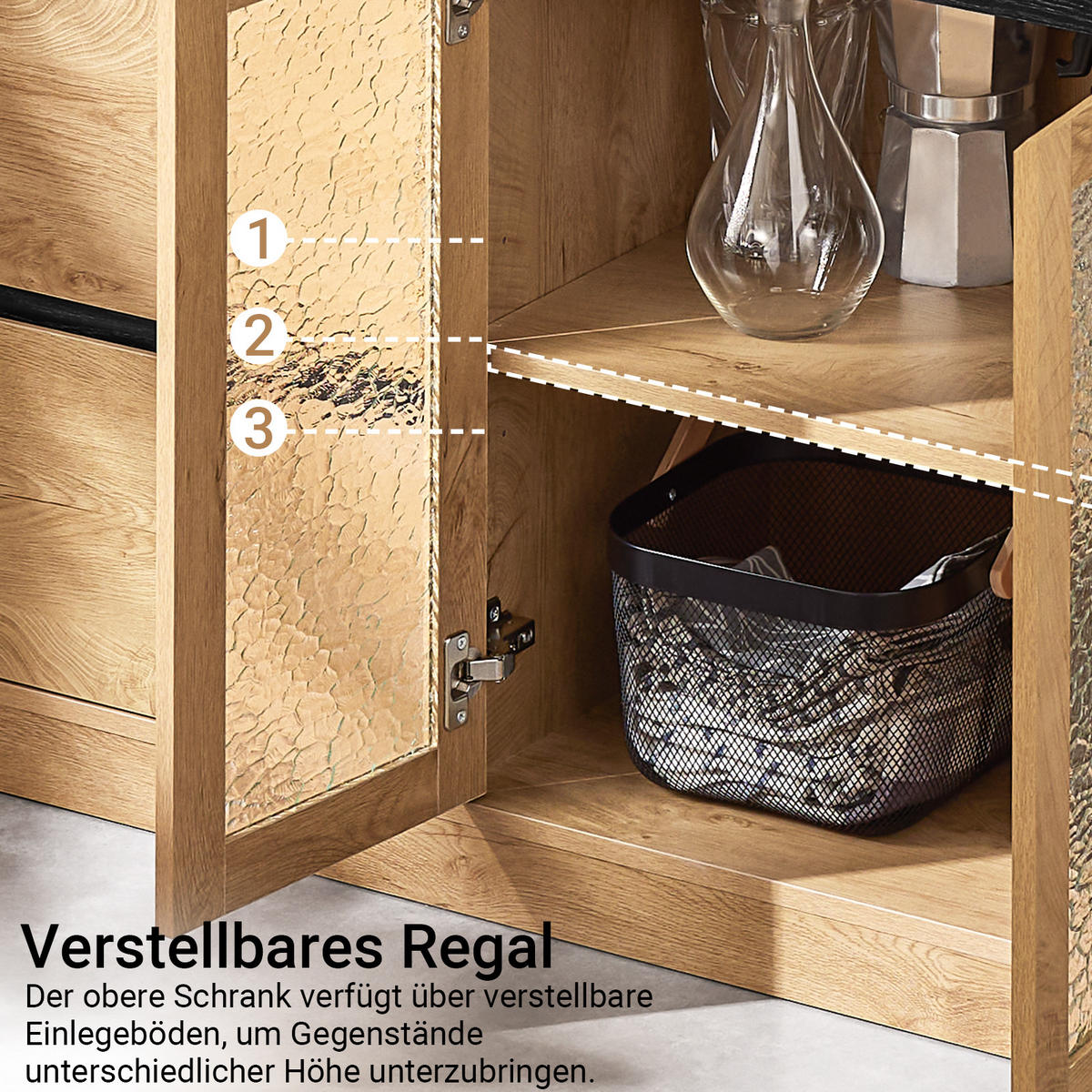 SIDEBOARD Vintagebraun-Schwarz - Schwarz/Naturfarben, Glas/Holzwerkstoff (112/89/40cm) - SoBuy