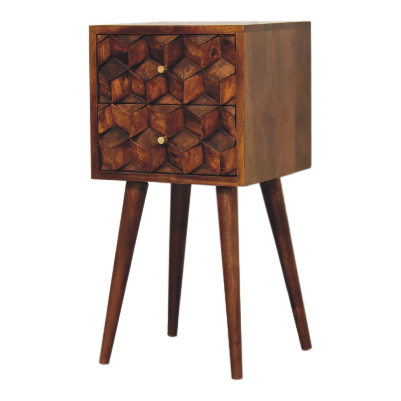 NACHTTISCH aus Massivholz mit 2 Schubladen - Dunkelbraun/Messingfarben, Holz/Metall (31/62/30cm) - Artisan Furniture