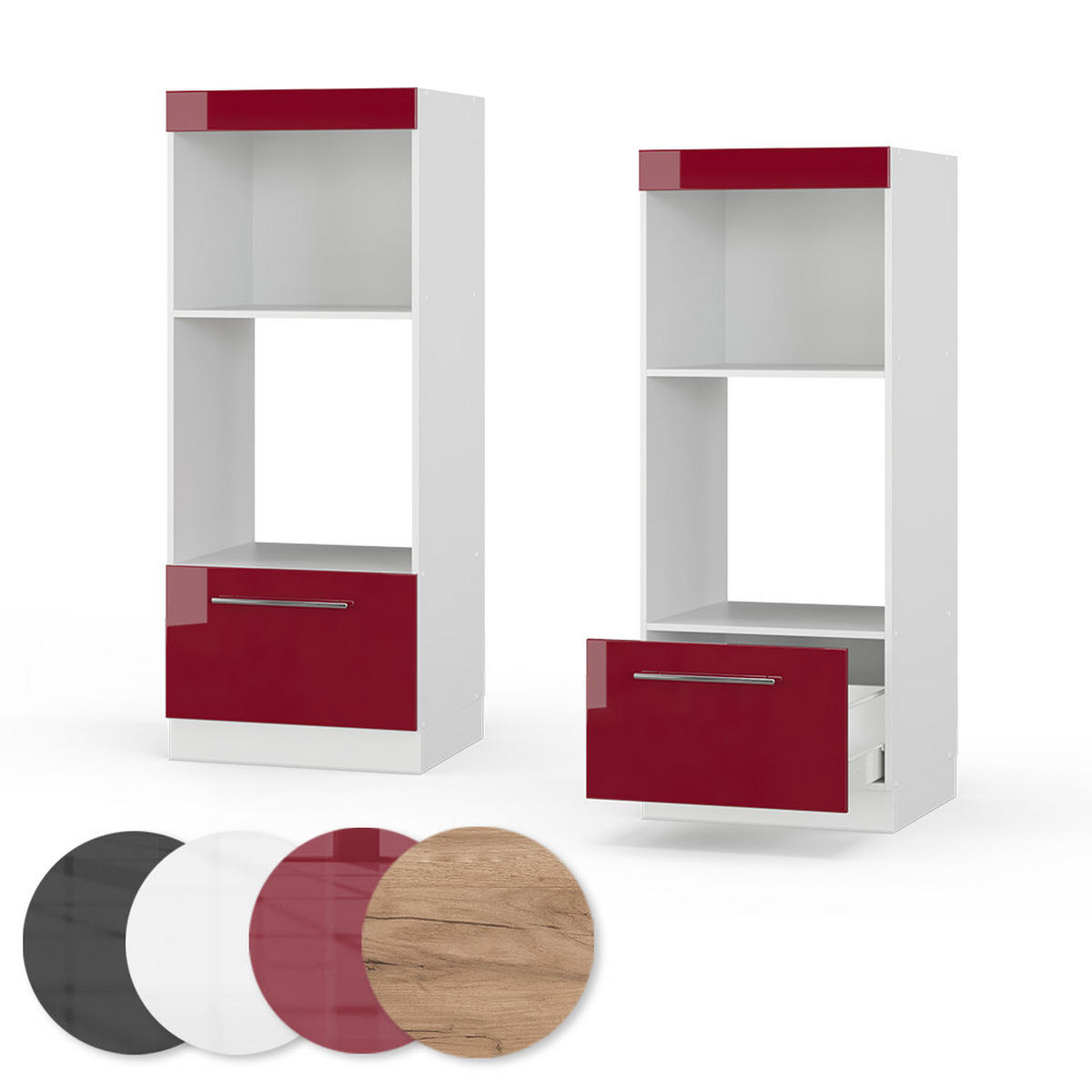 MIKROWELLENSCHRANK Fame-Line Bordeaux Hochglanz 60 cm offen - Bordeaux/Weiß, Holzwerkstoff (60/153.6/58.1cm) - Vicco