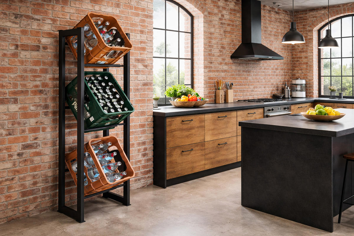 GETRÄNKEKISTENREGAL 39x30x140 cm 3 Kästen - Schwarz, Metall (39/140/30cm) - QUICK STAR