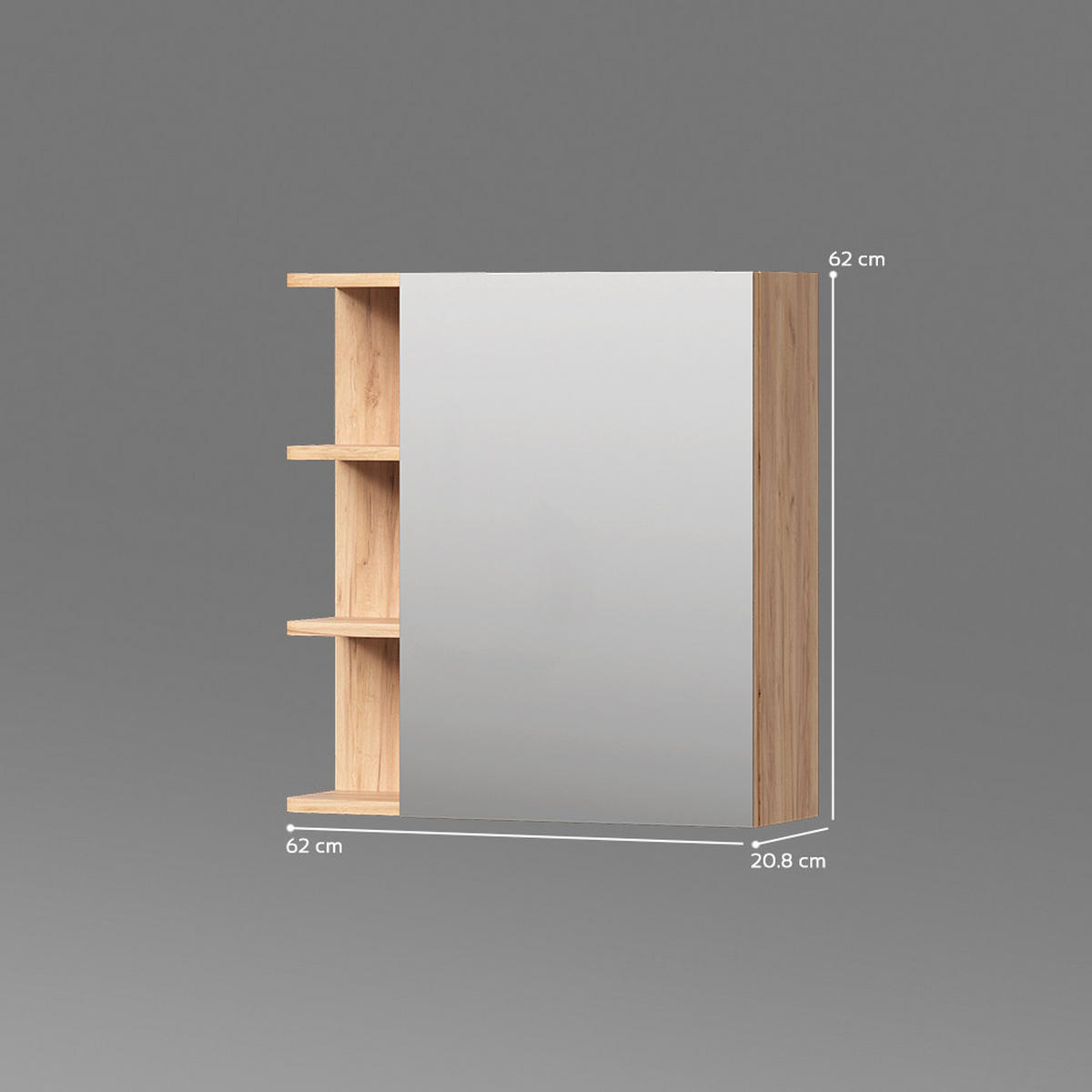 SPIEGELSCHRANK Fucino Goldkraft Eiche 62 x 64 cm - Eiche Wotan, Holzwerkstoff (62/64/20.8cm) - Livinity®