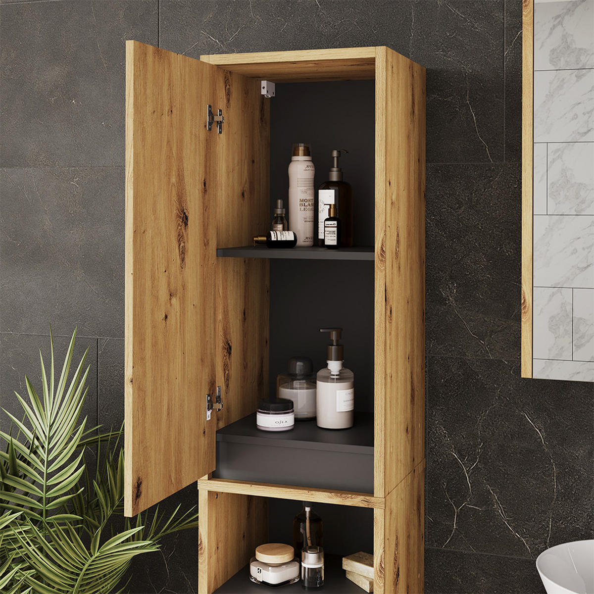 SADA KOUPELNOVÉHO NÁBYTKU Viola Artisan/šedá - šedá/světle šedá, kompozitní dřevo (80/60/46cm) - Vicco